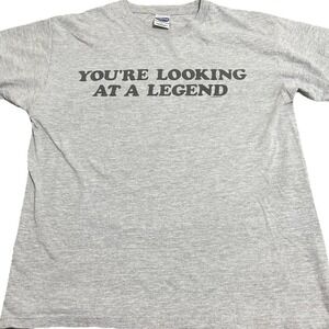Y2K Men's Vintage Sz L T-shirt "YOU'RE LOOKING AT A LEGEND" Cygnus Gray WORN‎ IN
